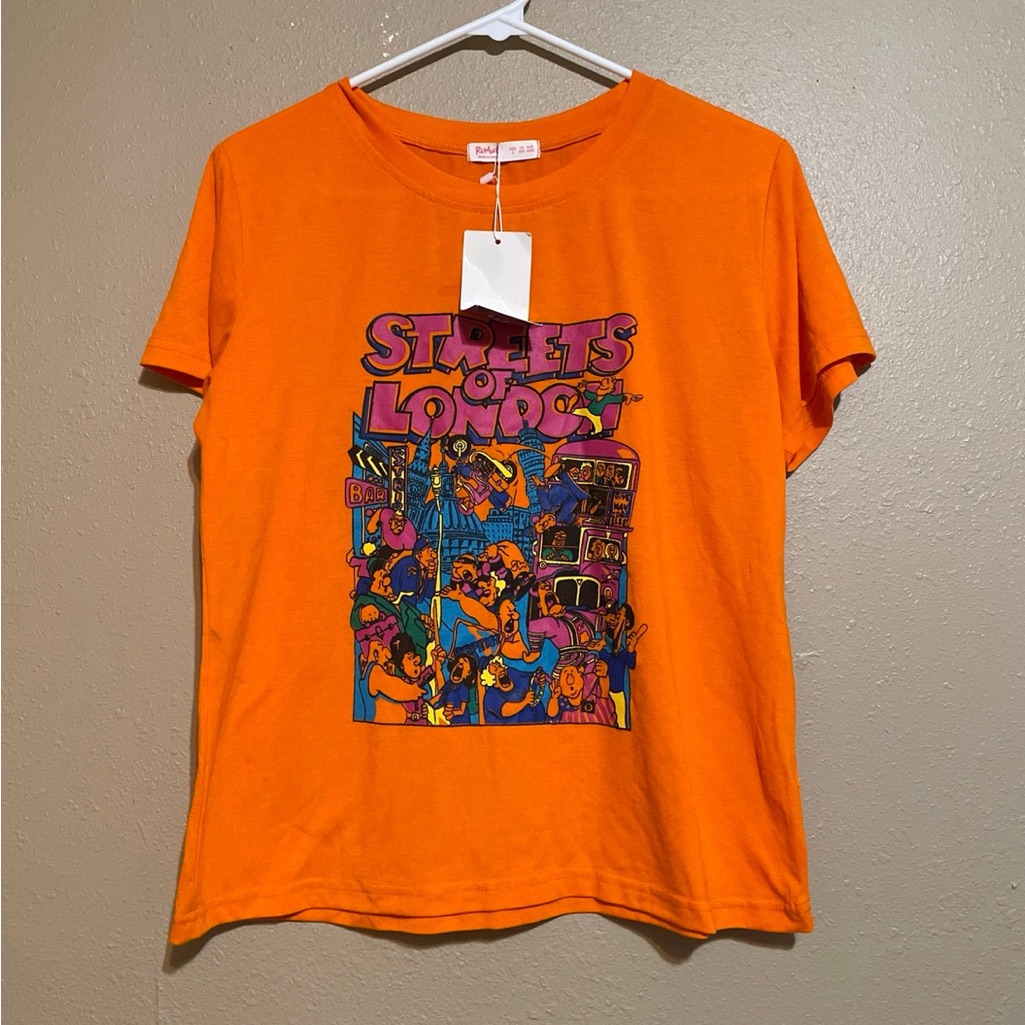 Nwt Streets Of London Graphic Orange Short Sleeve T-Shirt Women’s L